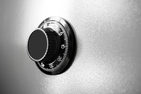 Safe gray steel box detail such a currency safety business metaphor