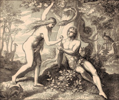 Original sin, fall of man, by Julius Schnorr von Carolsfeld, 1860