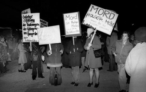Left-wing sympathisers of the Red Army Faction (RAF) protesting in Dortmund on 13.11.1974 after the