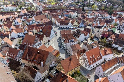 View of the old town towards Reimlinger Tor tor from the Daniel church tower of St George's Church,