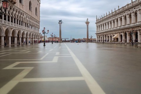 Flood, Acqua Alta, on St Mark's Square in Venice on 11 November 2019