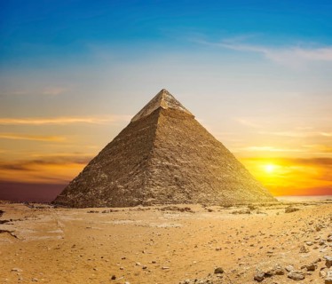 Chefren pyramid at sunset in the desert of Giza, Egypt, Africa