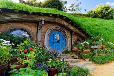 Hobbiton Movie Set of Shire in The Lord of the Rings and The Hobbit trilogies in Matamata, New