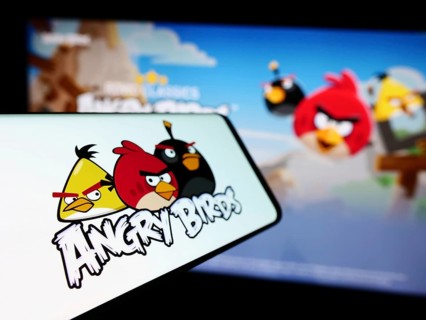 Stuttgart, Germany, 11-14-2023: Smartphone with logo of artillery video game Angry Birds in front
