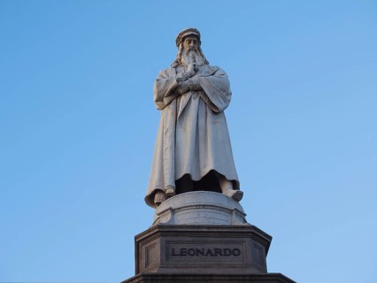 Leonardo da Vinci monument in Milan, Italy, Europe