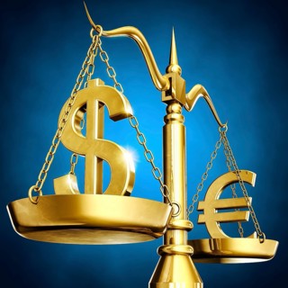 3D rendering of a scale with a dollar and euro symbol