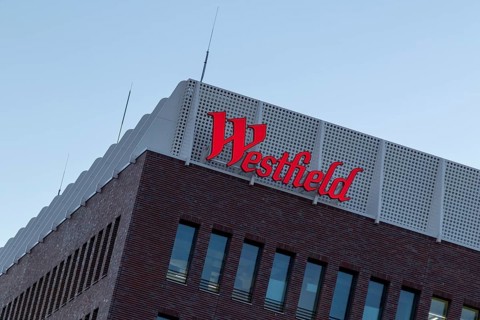 Logo, lettering on the construction site of the Westfield Hamburg-Überseequartier shopping centre,