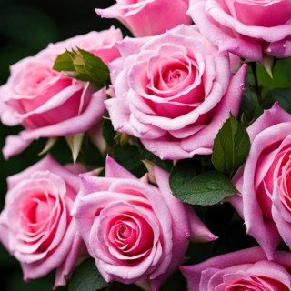 Bouquet of pink roses complemented by green leaves, AI generated
