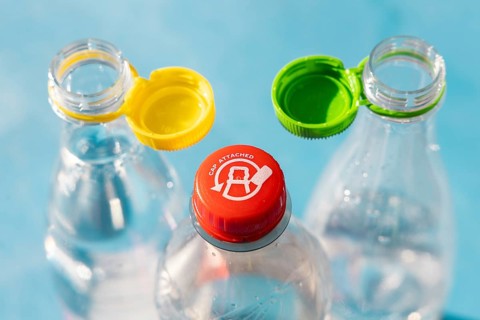 Single-use plastic caps also called SUP or tethered caps