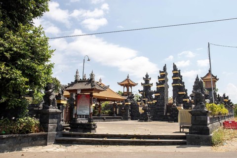Hindu temple in the morning, beautiful sunrise at a religious place on the island of Bali,