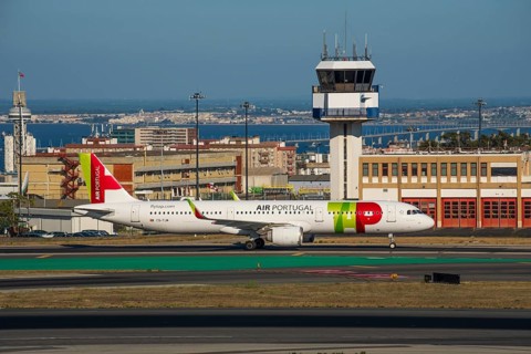Jul 23, 2023, Lisbon, Portugal. Air Portugal or TAP airplane on runway of Humberto Delgado airport,