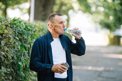 Old man drinking water park