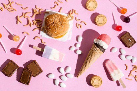 Flat lay sweets burger