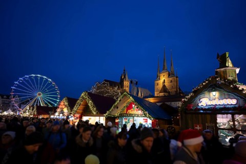 Christmas market on the cathedral square, Erfurt, Thuringia, Germany, Europe