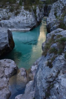 Velika Korita or Great canyon of Soca river, Bovec, Slovenia in autumn. Gorge, national. Velika