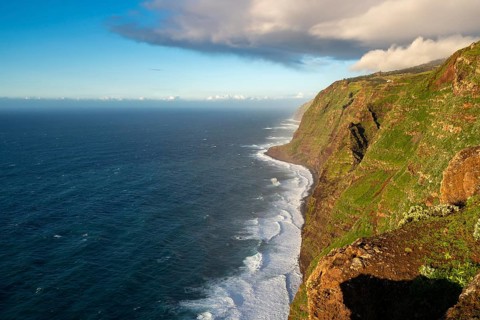 View of the landscape from Ponta do Pargo lighthouse at sunset