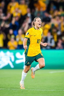 BRISBANE, AUSTRALIA, JULY 27: Emily VAN EGMOND of Australia celebrates scoring as Australia plays