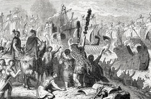 The escape of Cleopatra, Battle of Actium on 2 September 31 BC, Ionian Sea, Greece, Europe