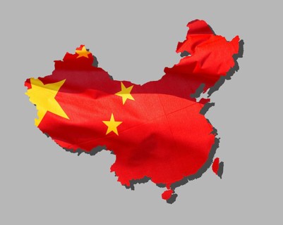 Outline, map of China, Asia, designed with the national flag