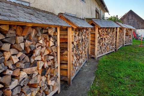 Stacked logs, firewood, Unteruhldingen, Baden-Württemberg, Germany, Europe