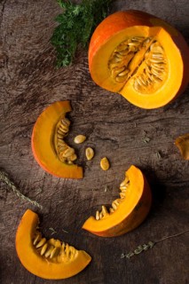 Top view pumpkin slices with seeds