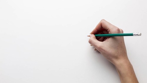Top view hand holding pencil with copy space. Resolution and high quality beautiful photo