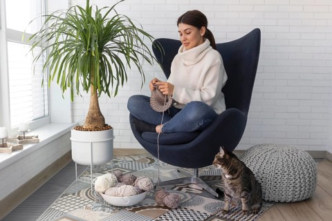 Woman home knitting 3