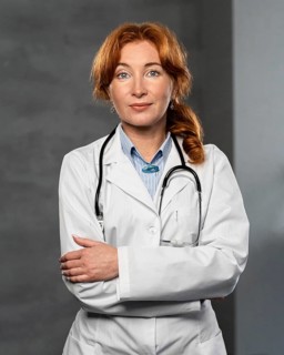 Front view female physician with stethoscope