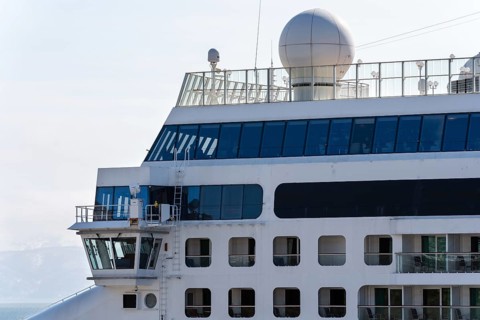 PACIFIC OCEAN, KAMCHATKA PENINSULA, RUSSIAN FAR EAST, 10 MAY, 2019: Upper deck of Passenger