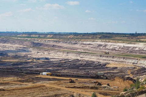 View over the Garzweiler open-cast lignite mine, Rhenish lignite mining area, Germany, Europe