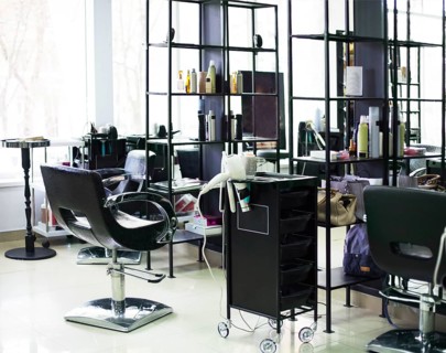 Brand new interior of european beauty salon. Work place of hair stylist