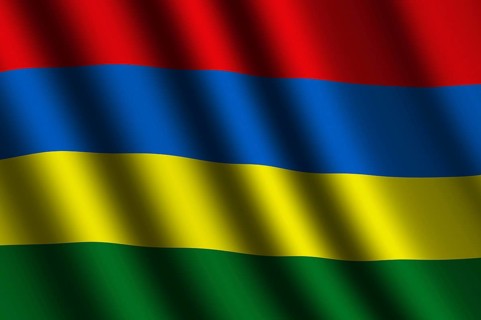 The Mauritius flag flying in the wind