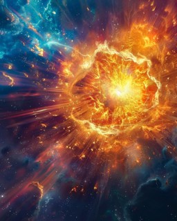 A vivid depiction of a supernova explosion emitting bright energy in the depths of space, AI