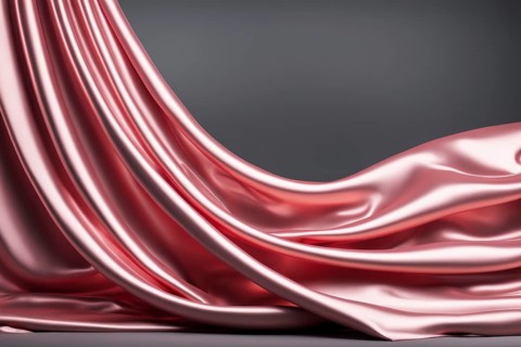 Smooth pink silky fabric with elegant flowing drapery against a gray background, AI generated