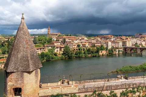 Albi, France, 18 April, 2024: view of the River Tarn and the city of Albi in southern France,