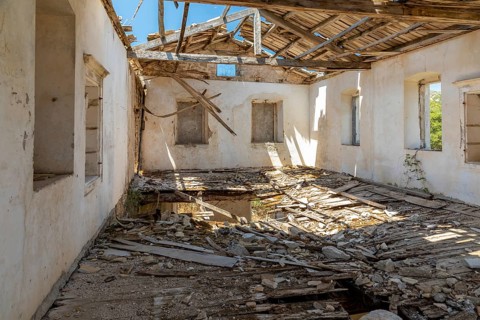 Ruins of the abandoned village of Perithia on Corfu, Greece, Europe