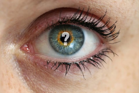 Eye with question mark in the pupil concept