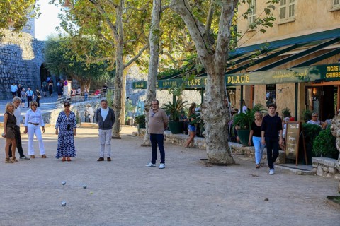 Boules court and Cafe de la Place, Saint-Paul-de-Vence, Departement Alpes Maritimes, Region