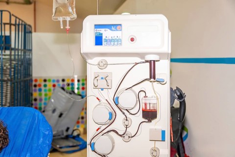 Machine that separates red blood cells from plasma in the blood with no people around in a donation