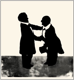 Richard Wagner with Anton Bruckner in Bayreuth, 1873, Silhouette print by Otto Böhler, digitally