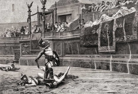 Gladiatorial Fights at the Colosseum, ancient Amphitheatre, Rome, Italy, Europe