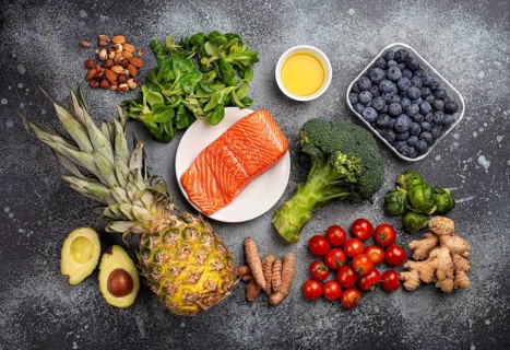 Anti inflammatory diet concept. Set of foods that help to reduce inflammation - plant based