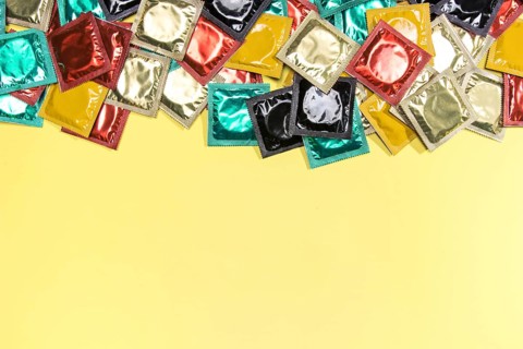 Top view frame with condoms copy space. High resolution photo