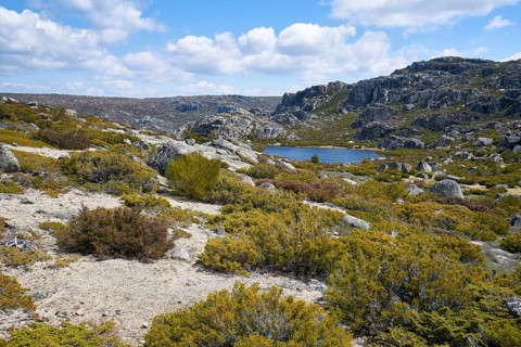 Landscape in lake Lagoa Redonda lagoon in Serra da Estrela, Portugal, Europe
