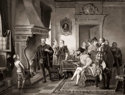 Jakob Fugger burning the debenture bonds of Emperor Charles V at the Fuggers' House, Augsburg,