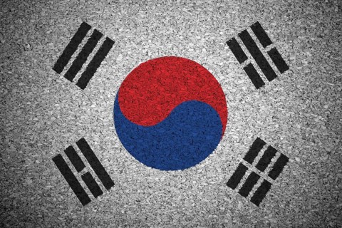 The South Korea flag painted on a cork board