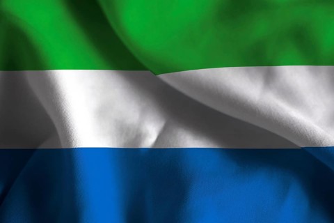 A ruffled fabric flag of Sierra Leone