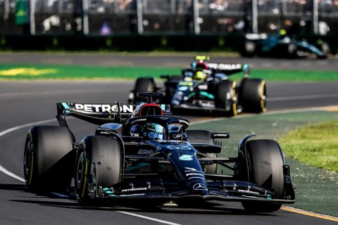 MELBOURNE, AUSTRALIA, APRIL 2: George Russell of Great Britain drives the Mercedes AMG Petronas F1