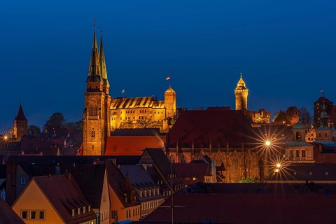 Panoramic view of Nuremberg's old town and the Imperial Castle, Germany, Europe