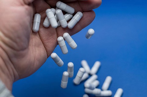 Life without drugs and dependence on capsules of antibiotic, medicine, amphetamines, drugs and